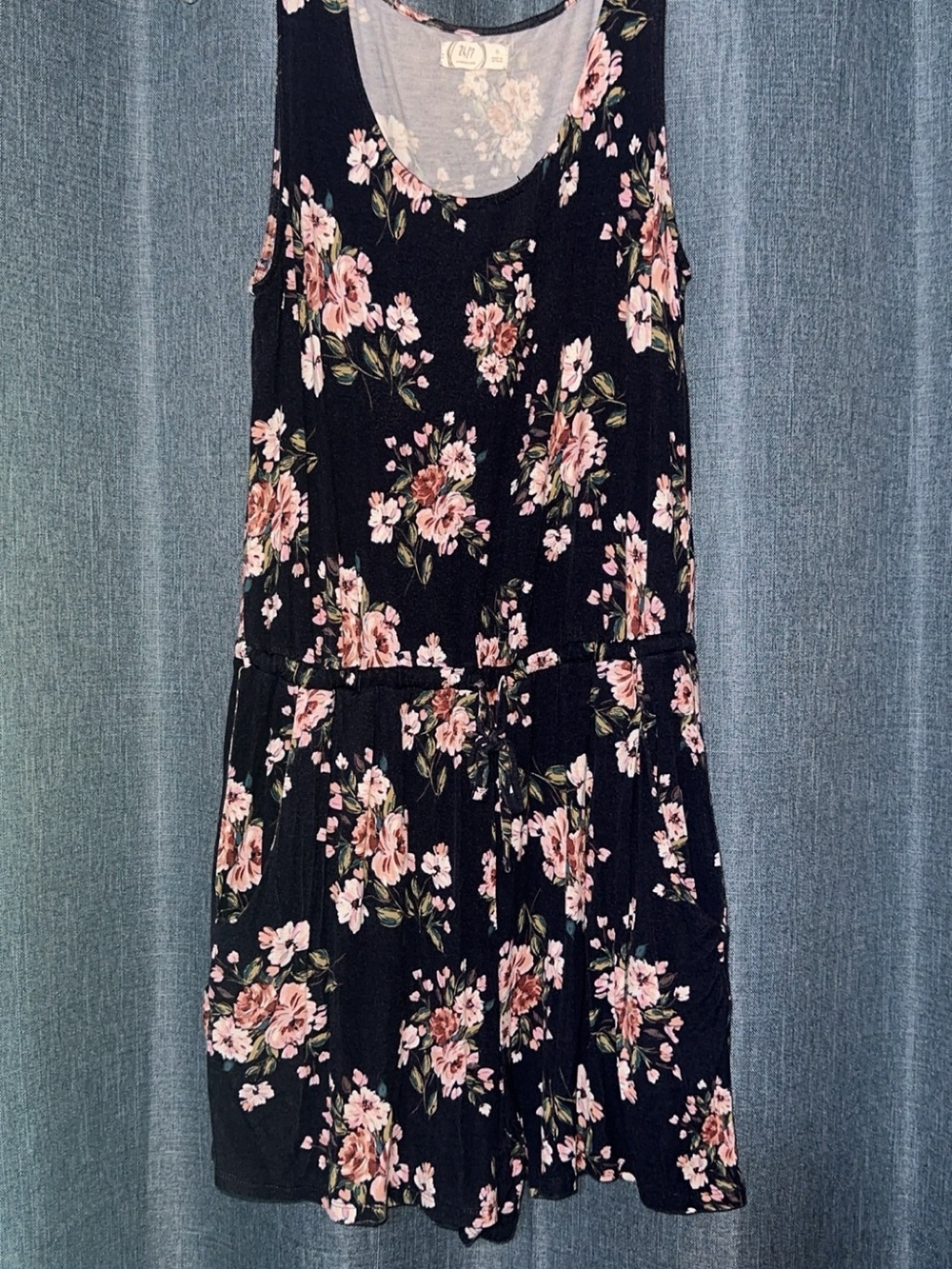 Sleeveless Black Floral Romper with Pink Rose Print